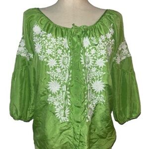 Karen Kane Lime Green Floral Blouse